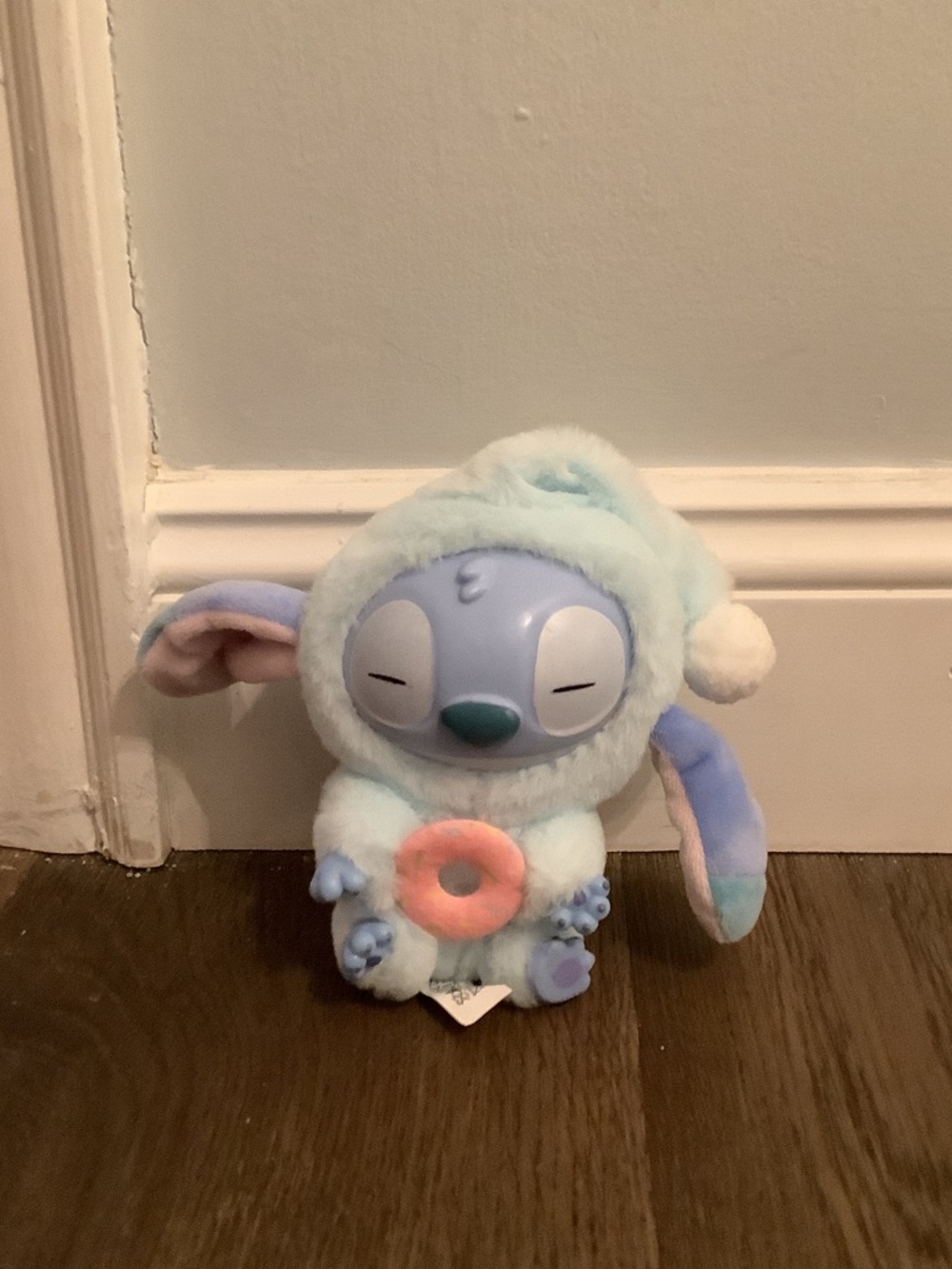 Blue Plush Sleepy Bunny with Pink Donut